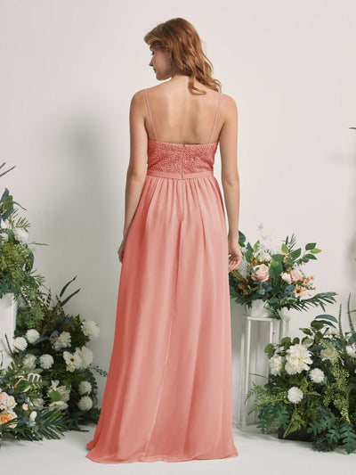 Carlyna A-Linien-Kleid U-Ausschnitt Bodenlang Chiffon Brautjungfernkleider Champagner-Rose #farbe_champagner-rose