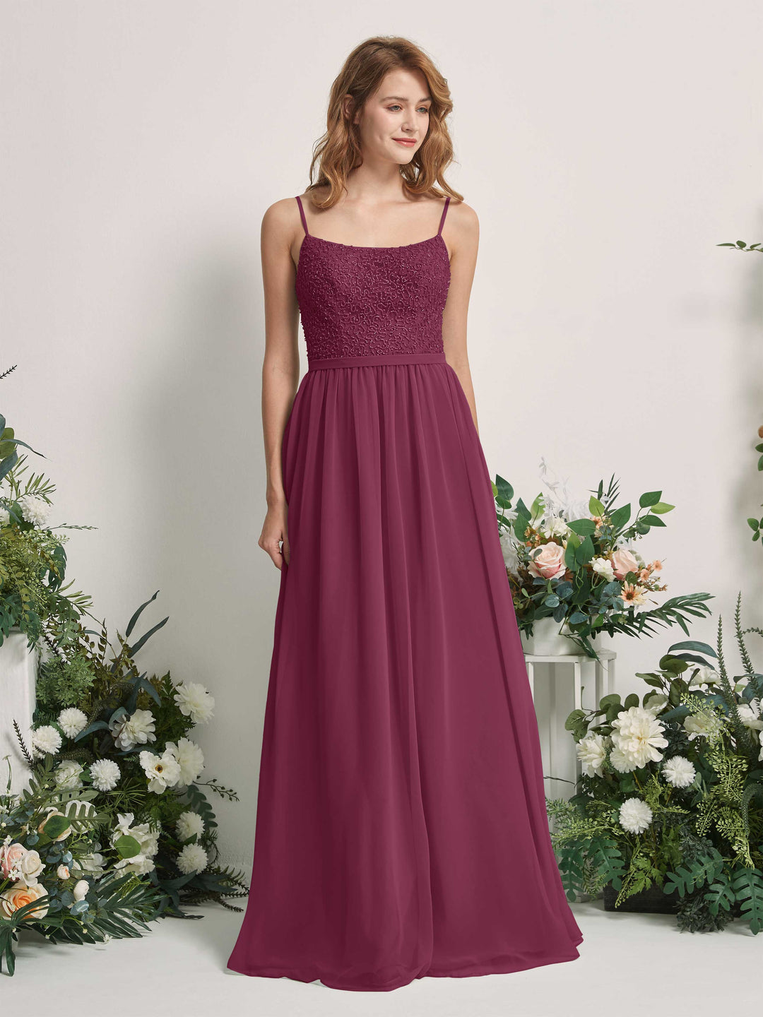 Carlyna A-Linien-Kleid U-Ausschnitt Bodenlang Chiffon Brautjungfernkleider Chianti 