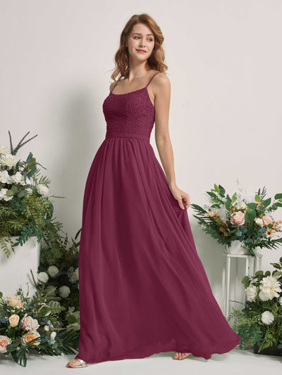 Carlyna A-Linien-Kleid U-Ausschnitt Bodenlang Chiffon Brautjungfernkleider Chianti #farbe_chianti