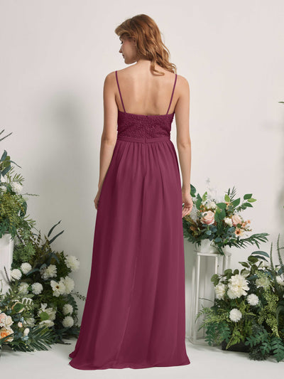 Carlyna A-Linien-Kleid U-Ausschnitt Bodenlang Chiffon Brautjungfernkleider Chianti #farbe_chianti