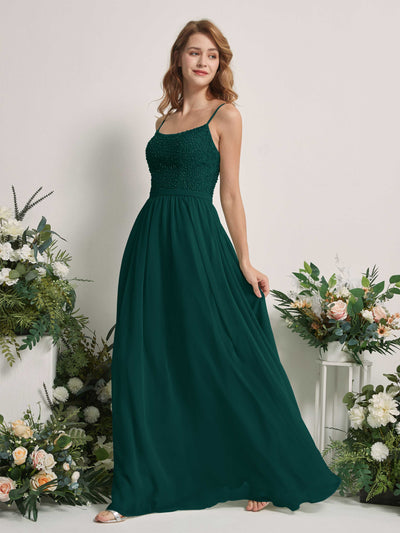 Carlyna A-Linien-Kleid U-Ausschnitt Bodenlang Chiffon Brautjungfernkleider Dunkelsmaragd #farbe_dunkelsmaragd