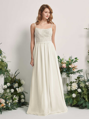 Carlyna A-Linien-Kleid U-Ausschnitt Bodenlang Chiffon Brautjungfernkleider Elfenbein #farbe_elfenbein