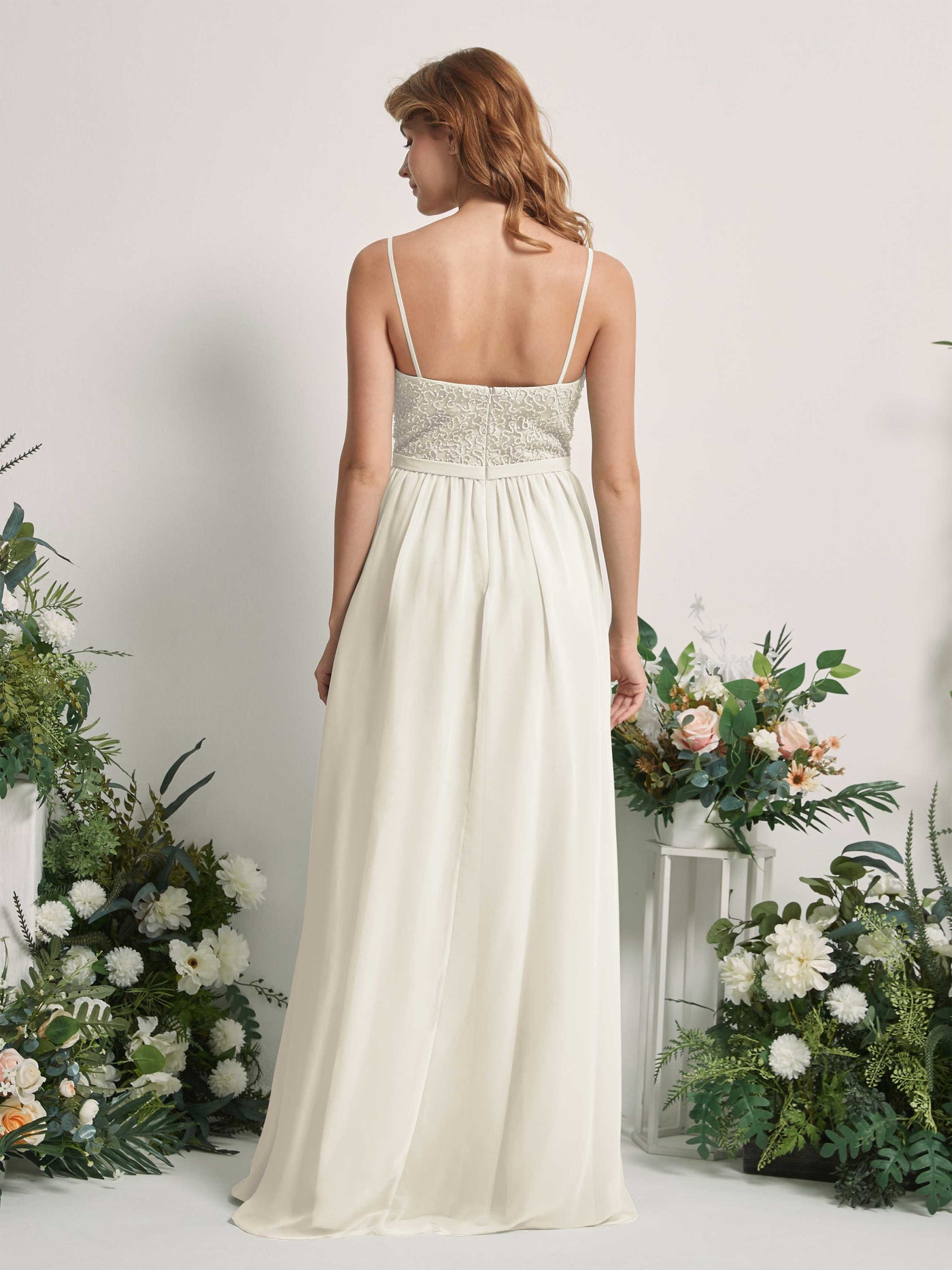 Carlyna A-Linien-Kleid U-Ausschnitt Bodenlang Chiffon Brautjungfernkleider Elfenbein #farbe_elfenbein