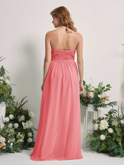 Carlyna A-Linien-Kleid U-Ausschnitt Bodenlang Chiffon Brautjungfernkleider Korallenrosa #farbe_korallenrosa