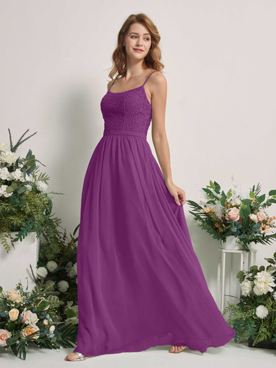Carlyna A-Linien-Kleid U-Ausschnitt Bodenlang Chiffon Brautjungfernkleider Lila #farbe_lila