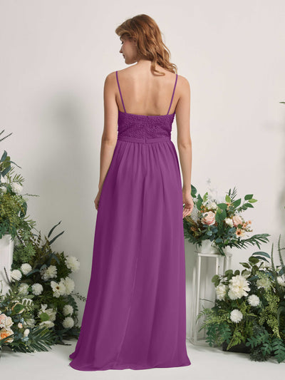 Carlyna A-Linien-Kleid U-Ausschnitt Bodenlang Chiffon Brautjungfernkleider Lila #farbe_lila