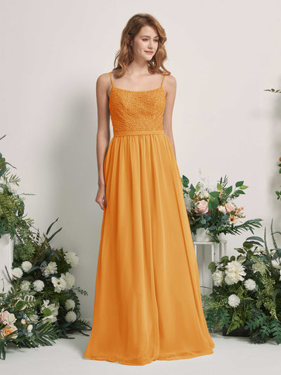 Carlyna A-Linien-Kleid U-Ausschnitt Bodenlang Chiffon Brautjungfernkleider Mango #farbe_mango