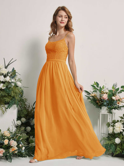 Carlyna A-Linien-Kleid U-Ausschnitt Bodenlang Chiffon Brautjungfernkleider Mango #farbe_mango