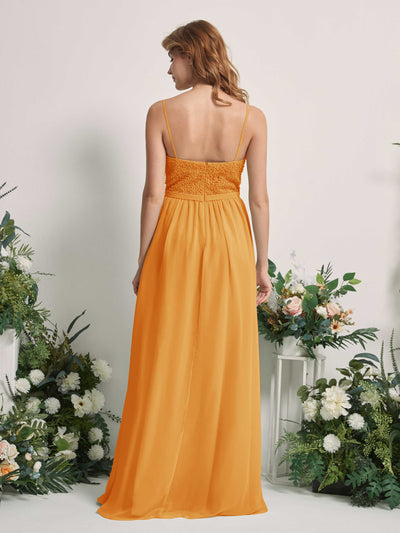 Carlyna A-Linien-Kleid U-Ausschnitt Bodenlang Chiffon Brautjungfernkleider Mango #farbe_mango
