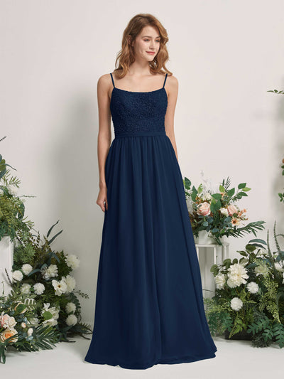 Carlyna A-Linien-Kleid U-Ausschnitt Bodenlang Chiffon Brautjungfernkleider Marineblau #farbe_marineblau