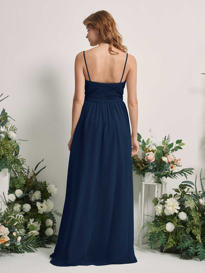Carlyna A-Linien-Kleid U-Ausschnitt Bodenlang Chiffon Brautjungfernkleider Marineblau #farbe_marineblau