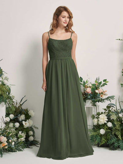 Carlyna A-Linien-Kleid U-Ausschnitt Bodenlang Chiffon Brautjungfernkleider Martini-Olive #farbe_martini-olive