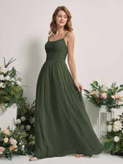 Carlyna A-Linien-Kleid U-Ausschnitt Bodenlang Chiffon Brautjungfernkleider Martini-Olive #farbe_martini-olive