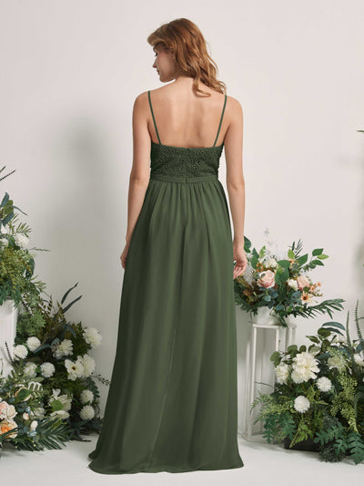 Carlyna A-Linien-Kleid U-Ausschnitt Bodenlang Chiffon Brautjungfernkleider Martini-Olive #farbe_martini-olive