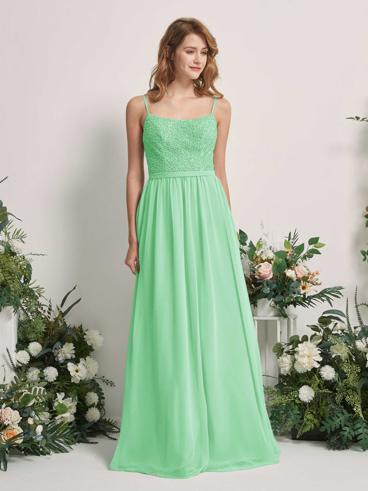 Carlyna A-Linien-Kleid U-Ausschnitt Bodenlang Chiffon Brautjungfernkleider Minzgrün 