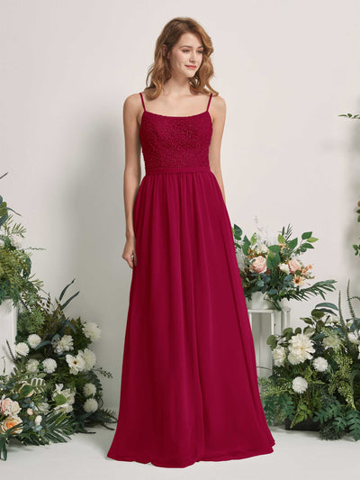 Carlyna A-Linien-Kleid U-Ausschnitt Bodenlang Chiffon Brautjungfernkleider Narrenrot #farbe_narrenrot