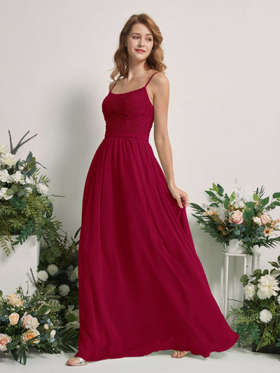 Carlyna A-Linien-Kleid U-Ausschnitt Bodenlang Chiffon Brautjungfernkleider Narrenrot #farbe_narrenrot