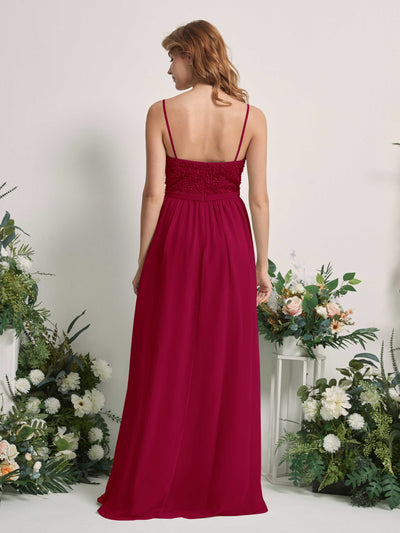 Carlyna A-Linien-Kleid U-Ausschnitt Bodenlang Chiffon Brautjungfernkleider Narrenrot #farbe_narrenrot