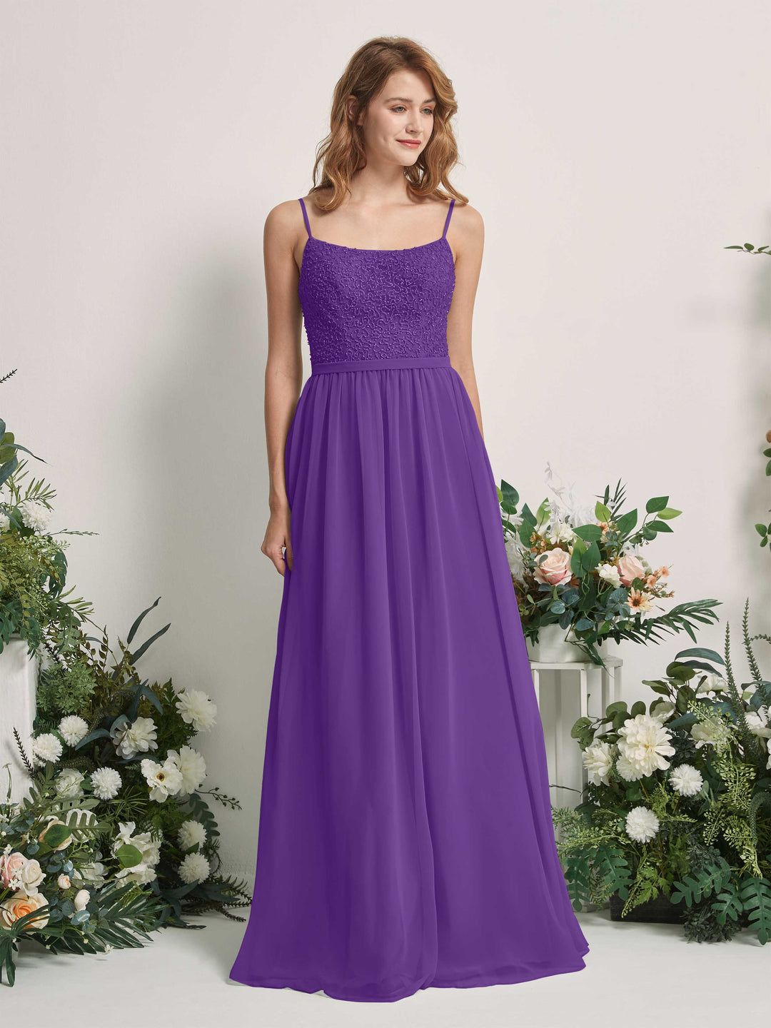 Carlyna A-Linien-Kleid U-Ausschnitt Bodenlang Chiffon Brautjungfernkleider Regency 