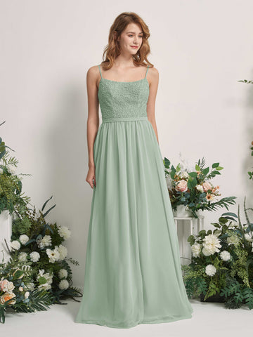Carlyna A-Linien-Kleid U-Ausschnitt Bodenlang Chiffon Brautjungfernkleider Salbeigrün #farbe_salbeigr-n