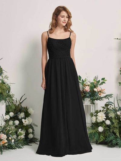 Carlyna A-Linien-Kleid U-Ausschnitt Bodenlang Chiffon Brautjungfernkleider Schwarz #farbe_schwarz