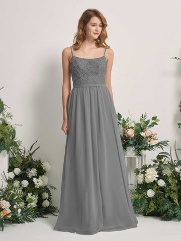 Carlyna A-Linien-Kleid U-Ausschnitt Bodenlang Chiffon Brautjungfernkleider Stahlgrau #farbe_stahlgrau