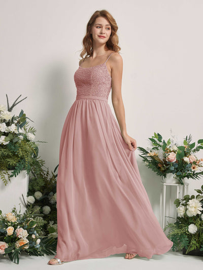 Carlyna A-Linien-Kleid U-Ausschnitt Bodenlang Chiffon Brautjungfernkleider Staubige Rose #farbe_staubige-rose