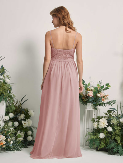 Carlyna A-Linien-Kleid U-Ausschnitt Bodenlang Chiffon Brautjungfernkleider Staubige Rose #farbe_staubige-rose