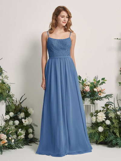 Carlyna A-Linien-Kleid U-Ausschnitt Bodenlang Chiffon Brautjungfernkleider Staubiges Blau #farbe_staubiges-blau
