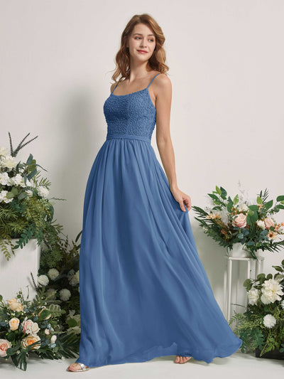 Carlyna A-Linien-Kleid U-Ausschnitt Bodenlang Chiffon Brautjungfernkleider Staubiges Blau #farbe_staubiges-blau