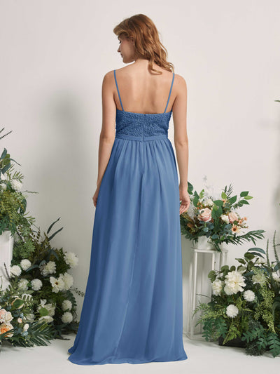 Carlyna A-Linien-Kleid U-Ausschnitt Bodenlang Chiffon Brautjungfernkleider Staubiges Blau #farbe_staubiges-blau