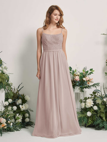 Carlyna A-Linien-Kleid U-Ausschnitt Bodenlang Chiffon Brautjungfernkleider Taupe #farbe_taupe