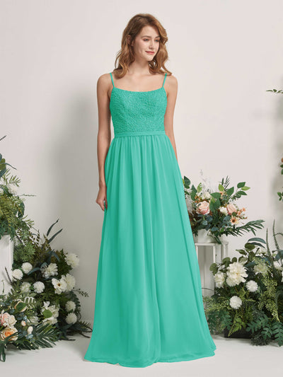 Carlyna A-Linien-Kleid U-Ausschnitt Bodenlang Chiffon Brautjungfernkleider Tiffany-Blau #farbe_tiffany-blau