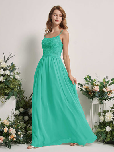Carlyna A-Linien-Kleid U-Ausschnitt Bodenlang Chiffon Brautjungfernkleider Tiffany-Blau #farbe_tiffany-blau
