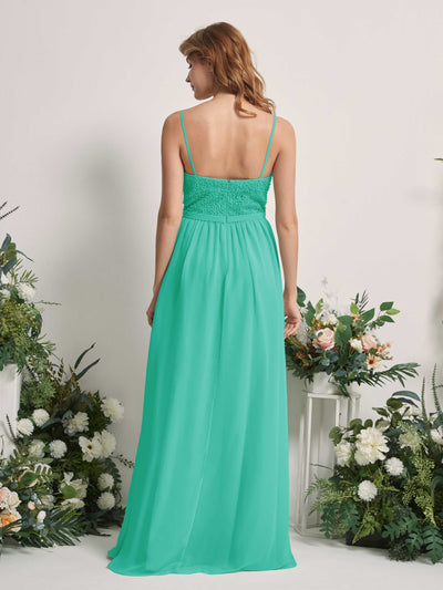 Carlyna A-Linien-Kleid U-Ausschnitt Bodenlang Chiffon Brautjungfernkleider Tiffany-Blau #farbe_tiffany-blau