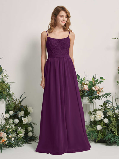 Carlyna A-Linien-Kleid U-Ausschnitt Bodenlang Chiffon Brautjungfernkleider Traube #farbe_traube