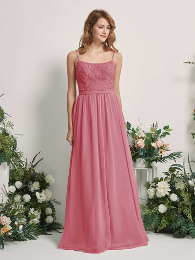Carlyna A-Linien-Kleid U-Ausschnitt Bodenlang Chiffon Brautjungfernkleider Wüstenrose #farbe_w-stenrose