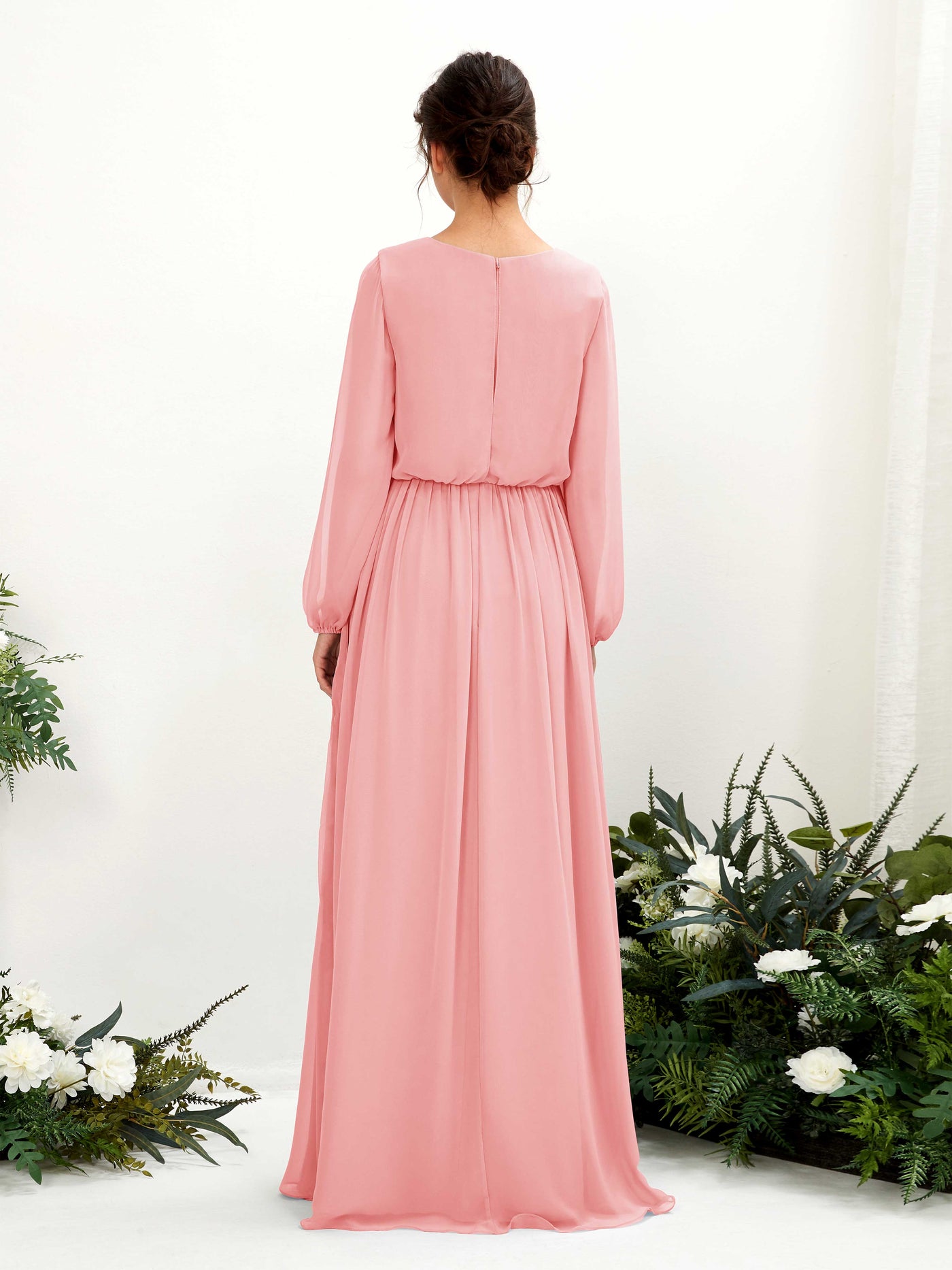 Carlyna A-Linien-Kleid V-Ausschnitt Beinschlitz Langarm Bodenlang Brautjungfernkleider Ballettrosa #farbe_ballettrosa