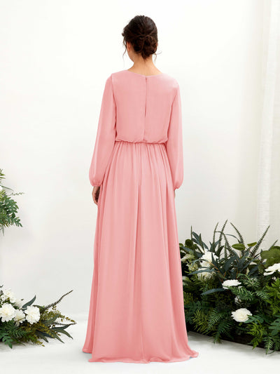 Carlyna A-Linien-Kleid V-Ausschnitt Beinschlitz Langarm Bodenlang Brautjungfernkleider Ballettrosa #farbe_ballettrosa