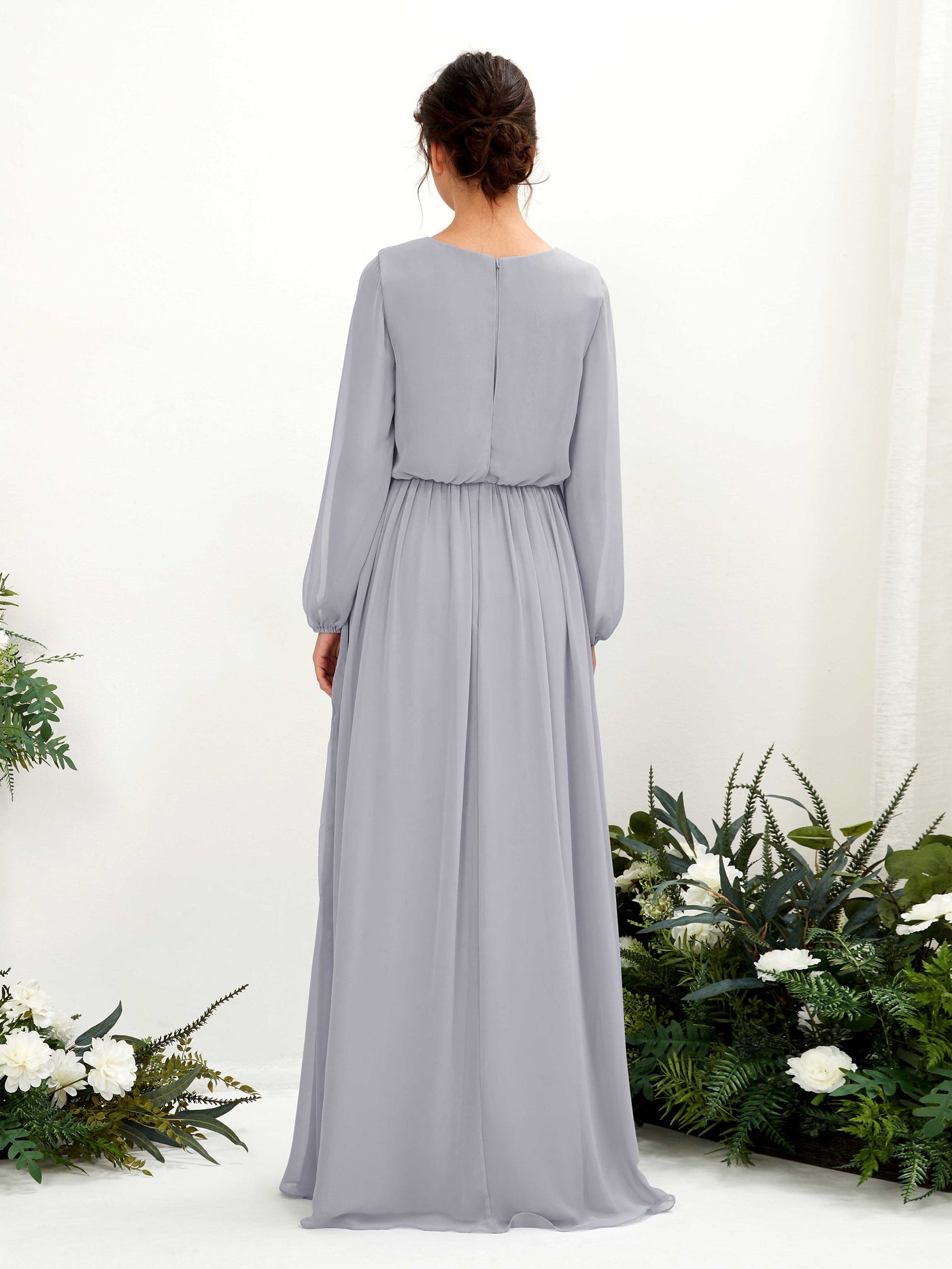 Carlyna A-Linien-Kleid V-Ausschnitt Beinschlitz Langarm Bodenlang Brautjungfernkleider Staubiger Lavendel #farbe_staubiger-lavendel