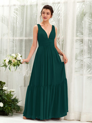Carlyna A-Linien-Kleid V-Ausschnitt Bodenlang Brautjungfernkleid Dunkelsmaragd #farbe_dunkelsmaragd