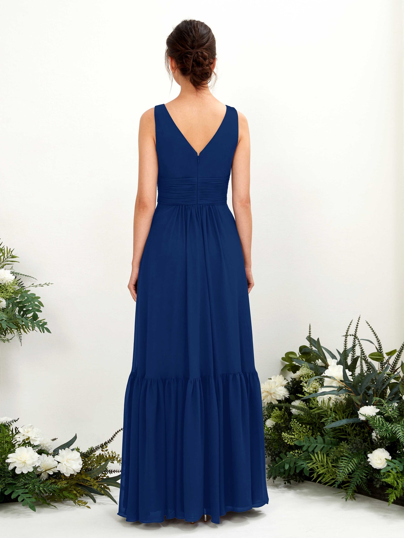 Carlyna A-Linien-Kleid V-Ausschnitt Bodenlang Brautjungfernkleid Königsblau #farbe_k-nigsblau