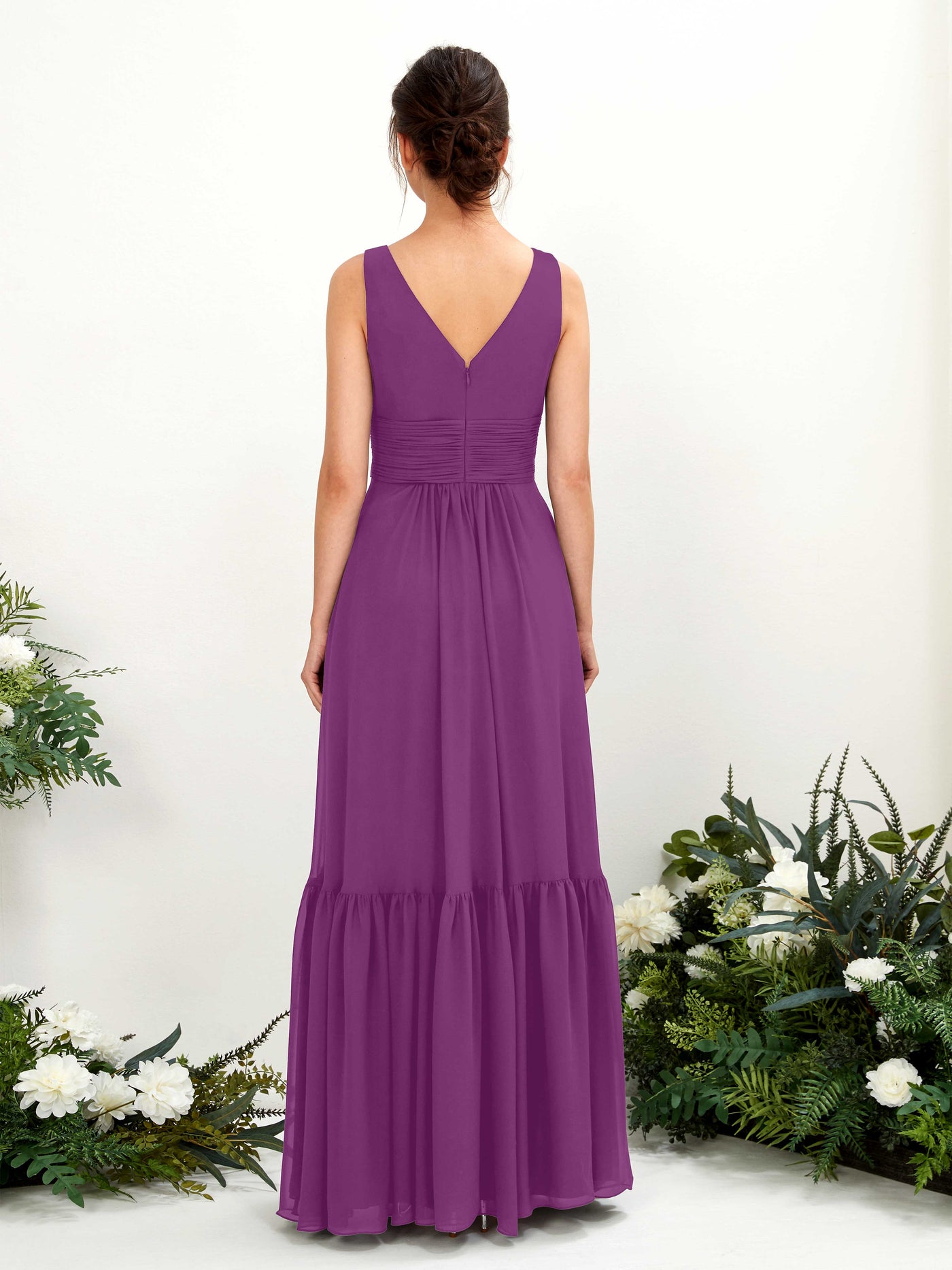 Carlyna A-Linien-Kleid V-Ausschnitt Bodenlang Brautjungfernkleid Lila #farbe_lila
