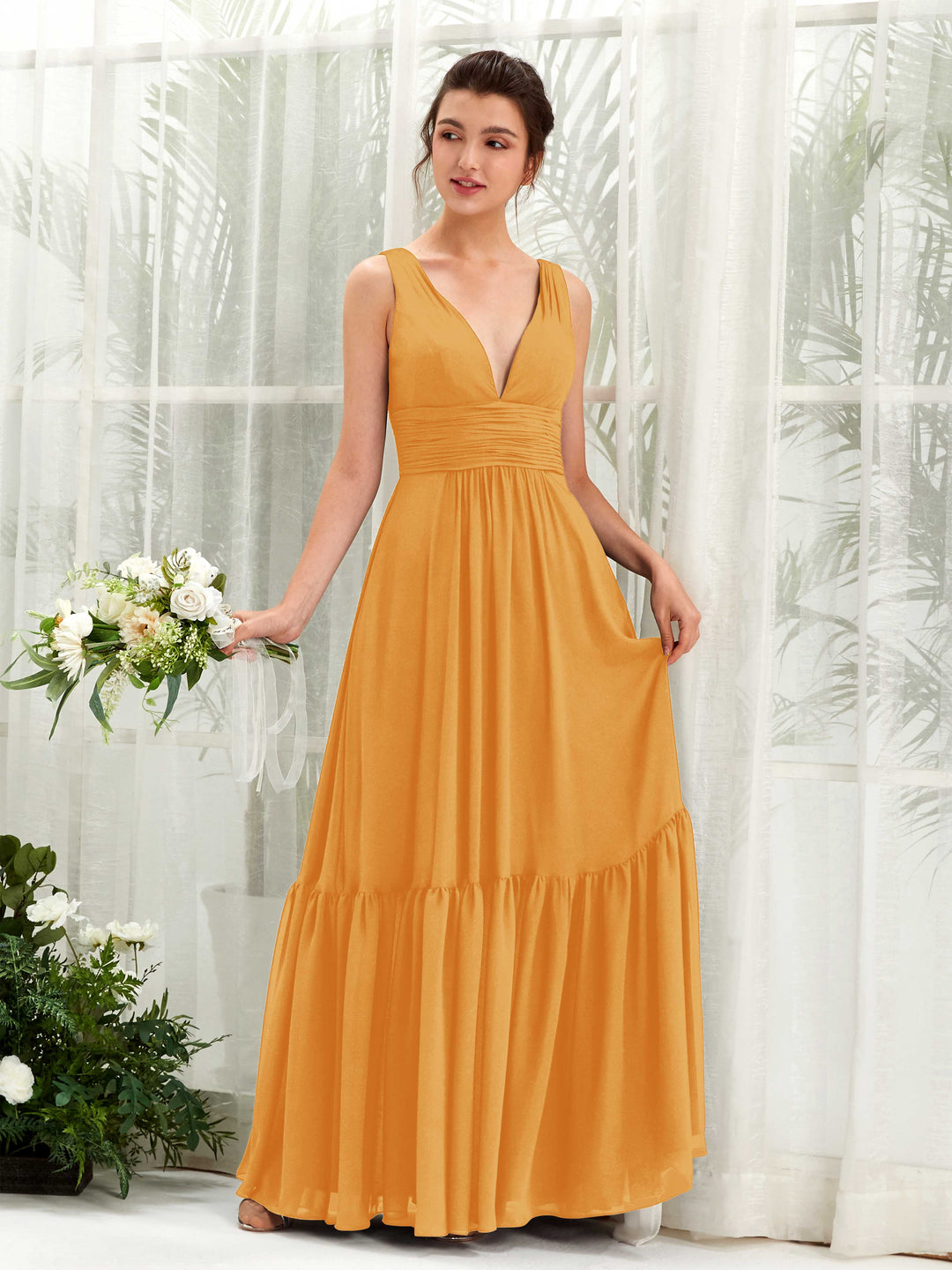 Carlyna A-Linien-Kleid V-Ausschnitt Bodenlang Brautjungfernkleid Mango 