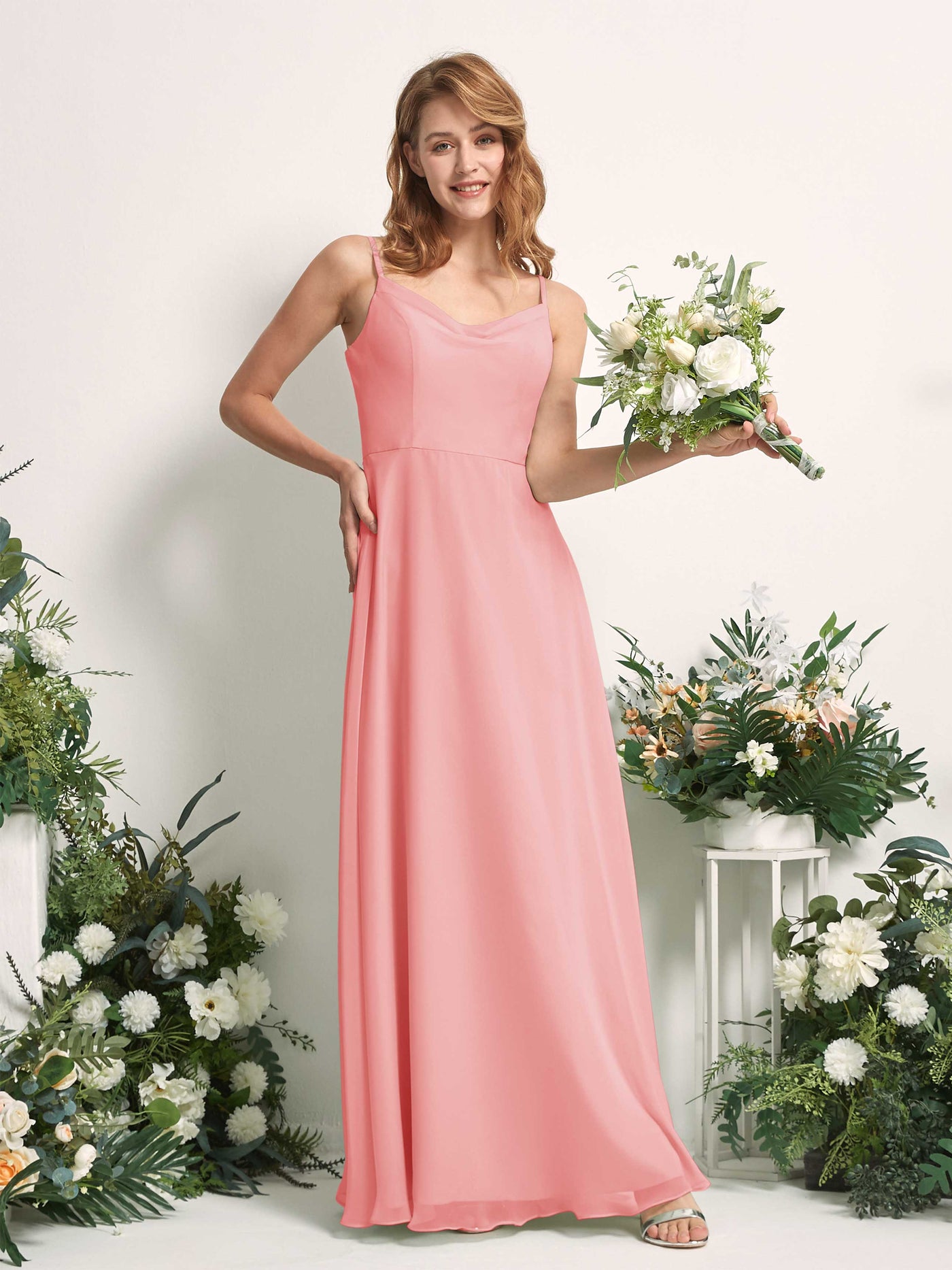Carlyna A-Linien-Kleid V-Ausschnitt bodenlang Chiffon Brautjungfernkleid Ballettrosa #farbe_ballettrosa