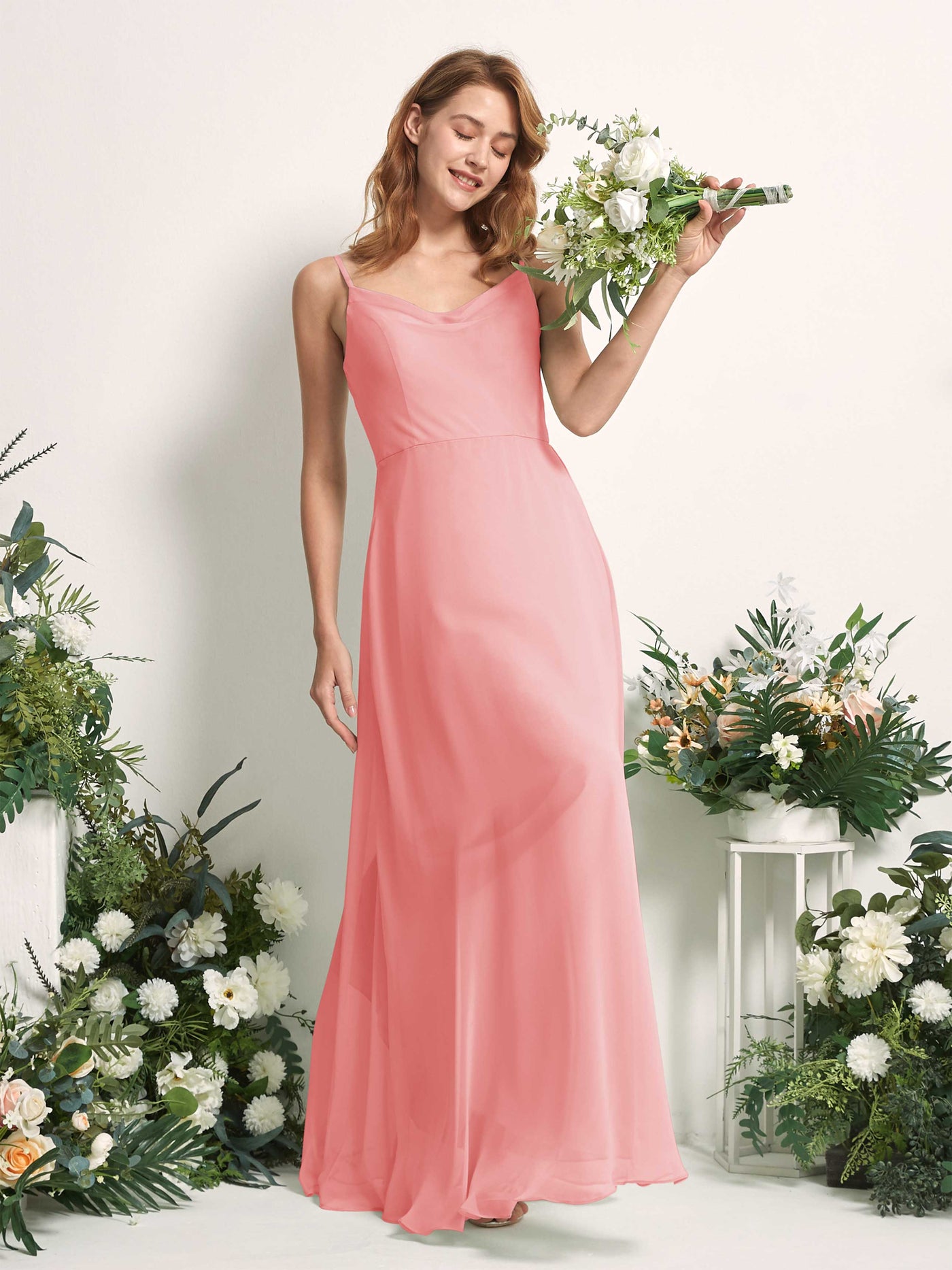 Carlyna A-Linien-Kleid V-Ausschnitt bodenlang Chiffon Brautjungfernkleid Ballettrosa #farbe_ballettrosa