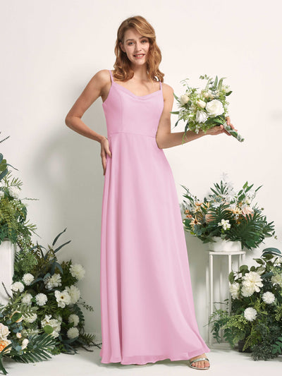 Carlyna A-Linien-Kleid V-Ausschnitt bodenlang Chiffon Brautjungfernkleid Bonbonrosa #farbe_bonbonrosa