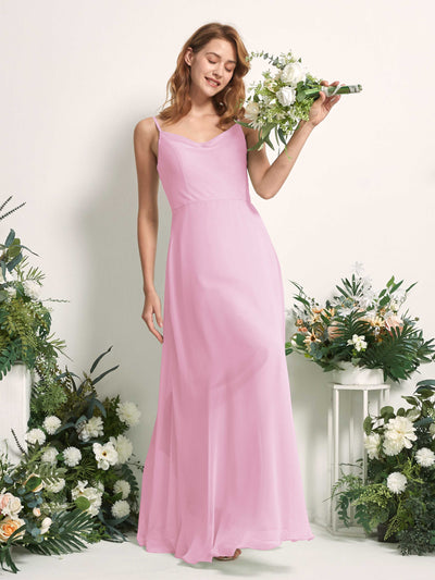 Carlyna A-Linien-Kleid V-Ausschnitt bodenlang Chiffon Brautjungfernkleid Bonbonrosa #farbe_bonbonrosa