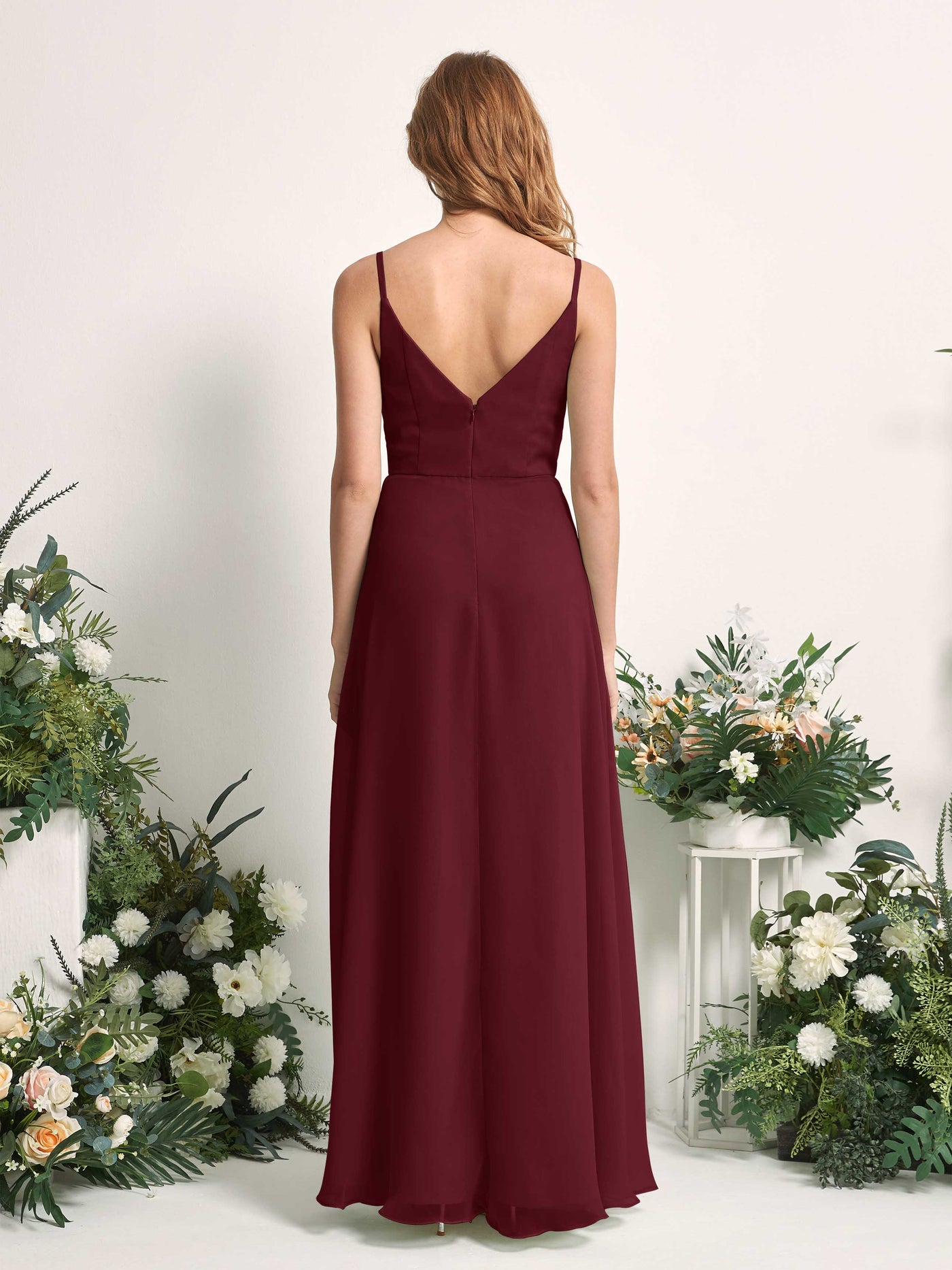 Carlyna A-Linien-Kleid V-Ausschnitt bodenlang Chiffon Brautjungfernkleid Burgunderrot #farbe_burgunderrot