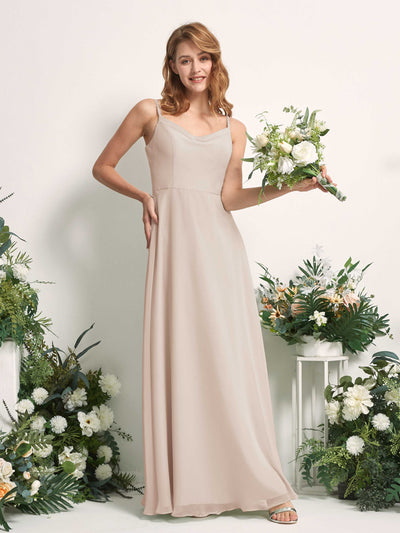 Carlyna A-Linien-Kleid V-Ausschnitt bodenlang Chiffon Brautjungfernkleid Champagner #farbe_champagner